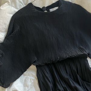 zara black pleated midi dress